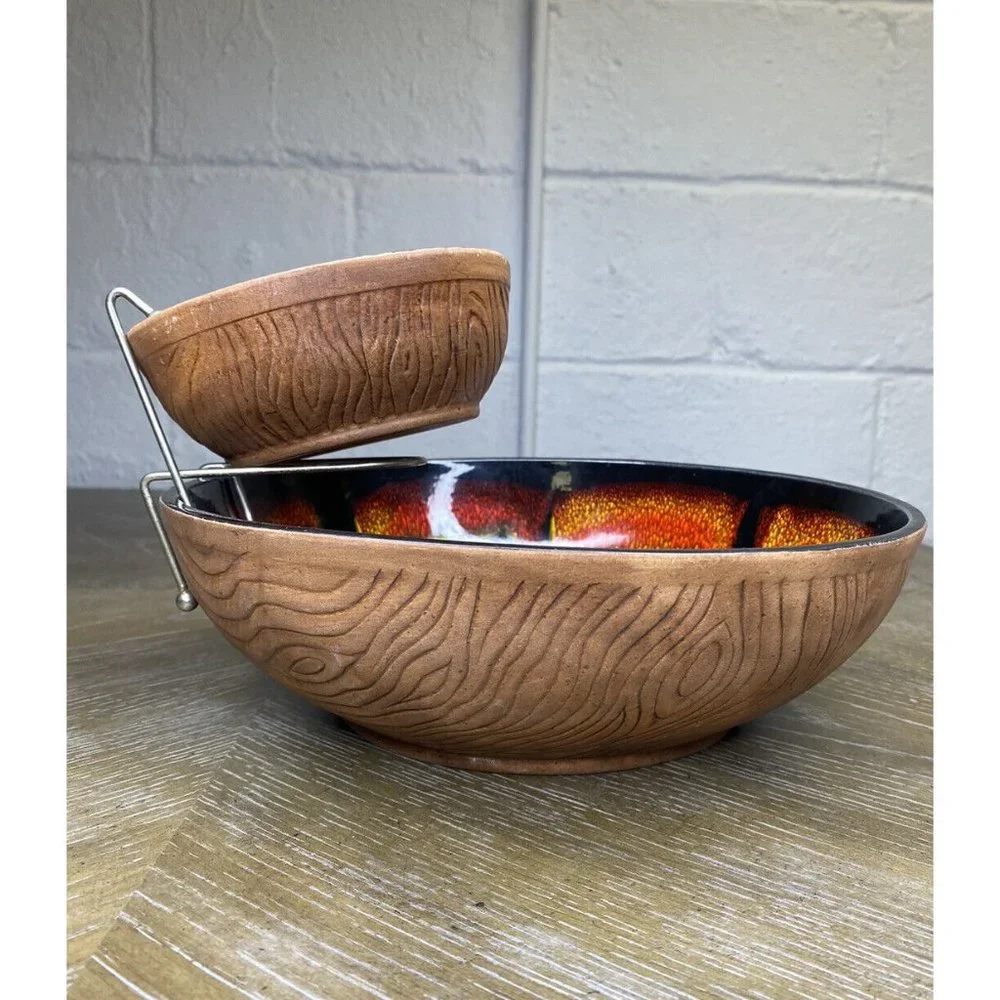 Vtg‎ Sequoia Ware MCM California Pottery Chip Dip Bowl Set Red Black Yellow 613